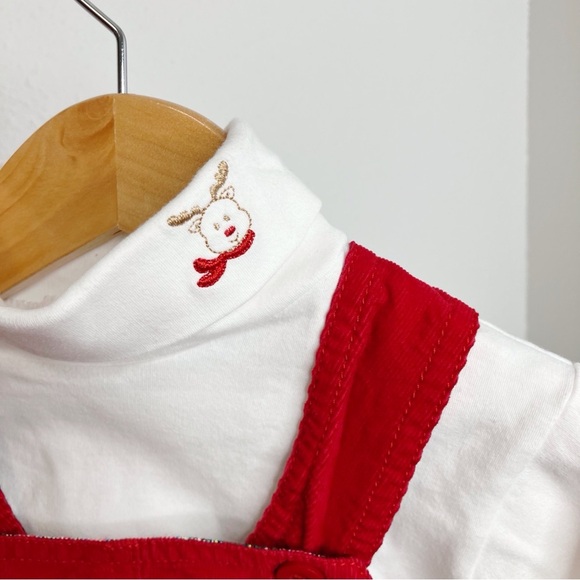 Strasburg Christmas overall set red corduroy embroidered w/ turtleneck 6 months - Picture 4 of 14